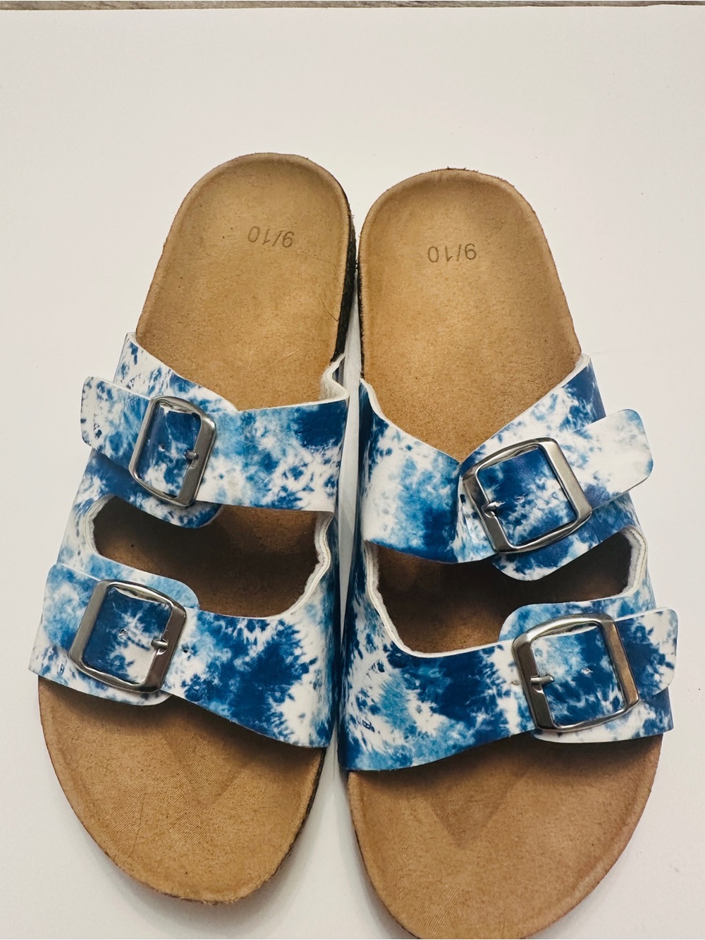 Blue Tie-Dye Double Buckle Cork Sandals Size 9/10